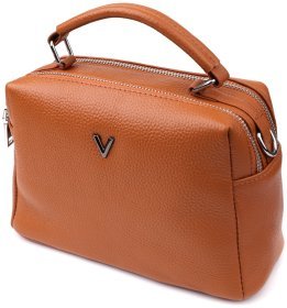 Каркасная деловая женская сумка на каждый день из фактурной кожи Vintage 98202 рыжего цвета