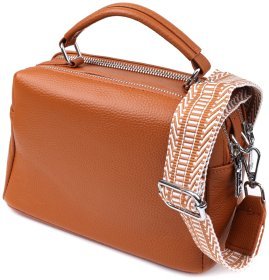 Каркасная деловая женская сумка на каждый день из фактурной кожи Vintage 98202 рыжего цвета