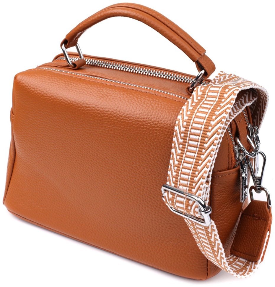 Каркасная деловая женская сумка на каждый день из фактурной кожи Vintage 98202 рыжего цвета modnotak фото №2