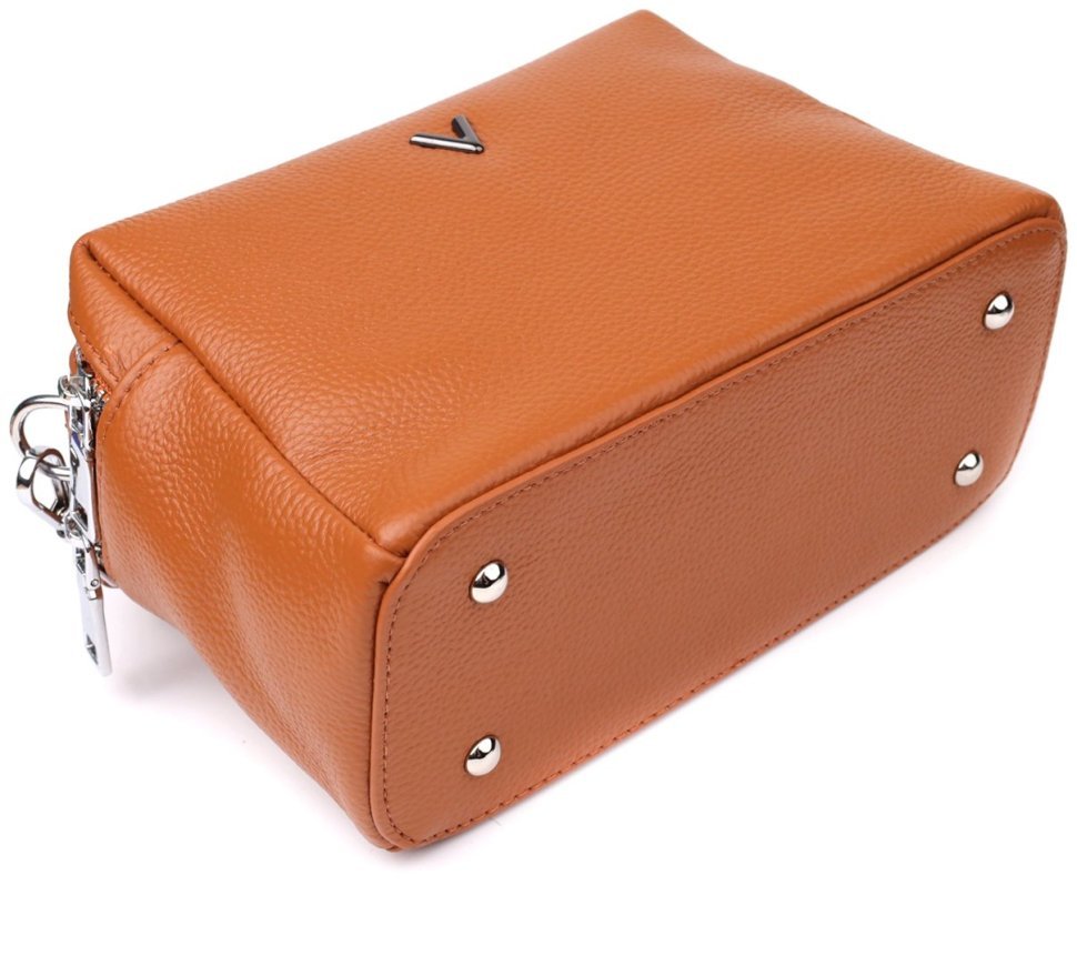 Каркасная деловая женская сумка на каждый день из фактурной кожи Vintage 98202 рыжего цвета modnotak фото №5