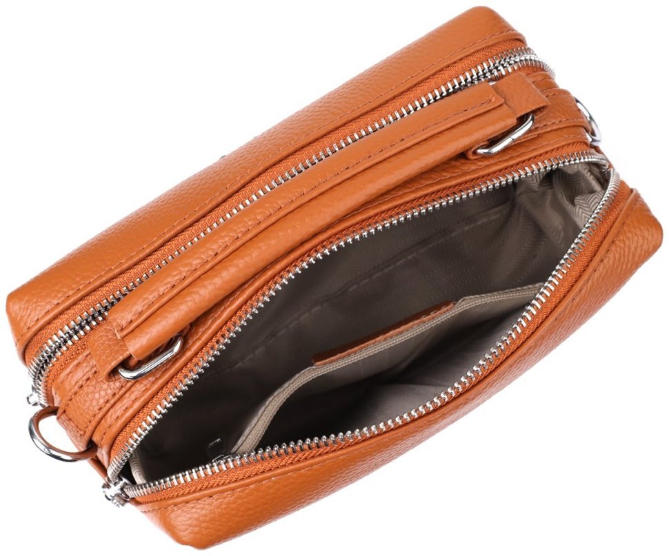 Каркасная деловая женская сумка на каждый день из фактурной кожи Vintage 98202 рыжего цвета modnotak фото №7