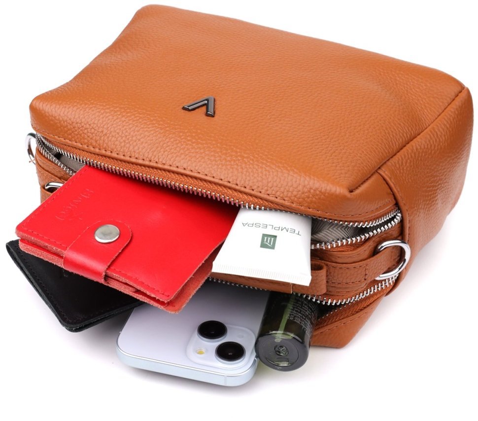 Каркасная деловая женская сумка на каждый день из фактурной кожи Vintage 98202 рыжего цвета modnotak фото №8