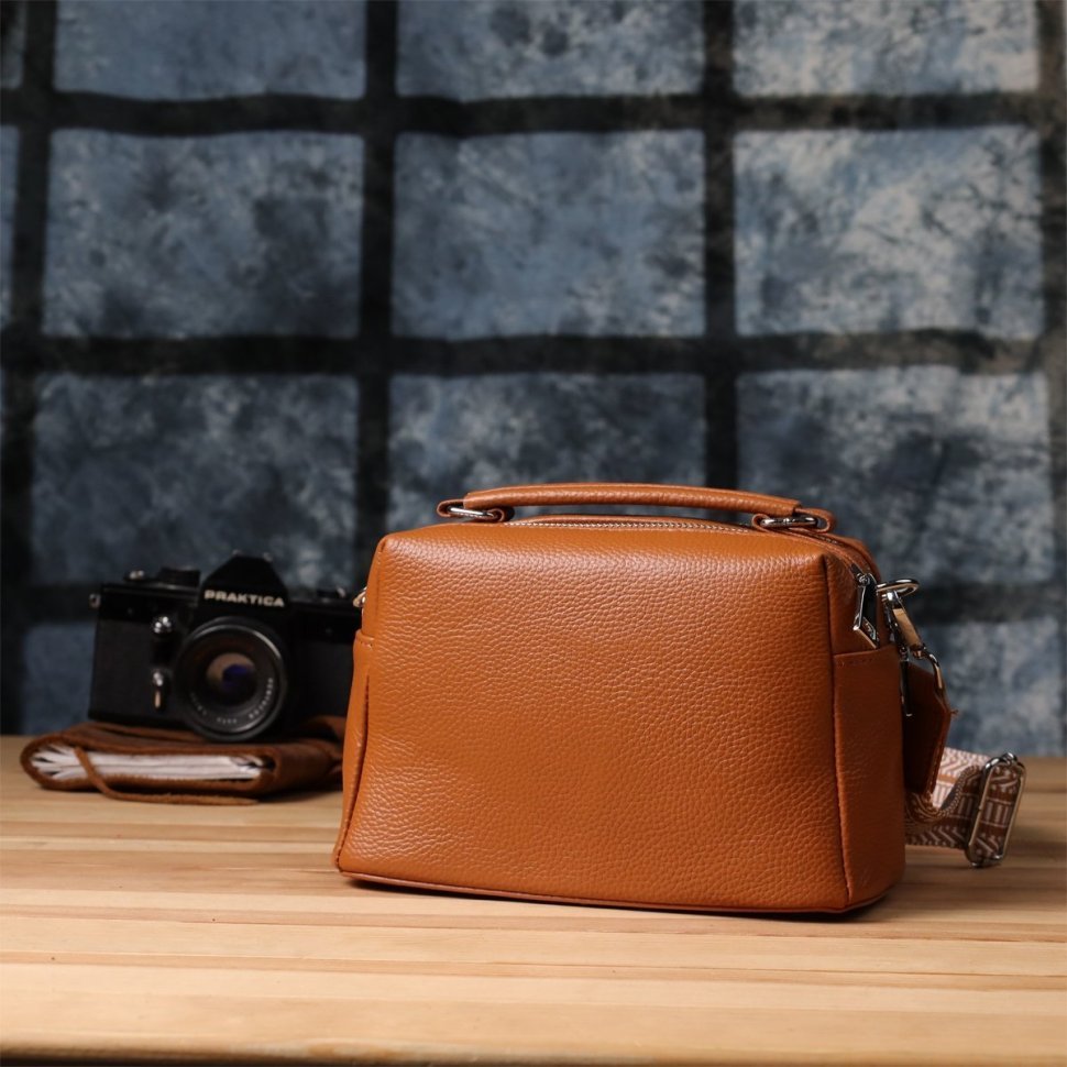 Каркасная деловая женская сумка на каждый день из фактурной кожи Vintage 98202 рыжего цвета modnotak фото №10