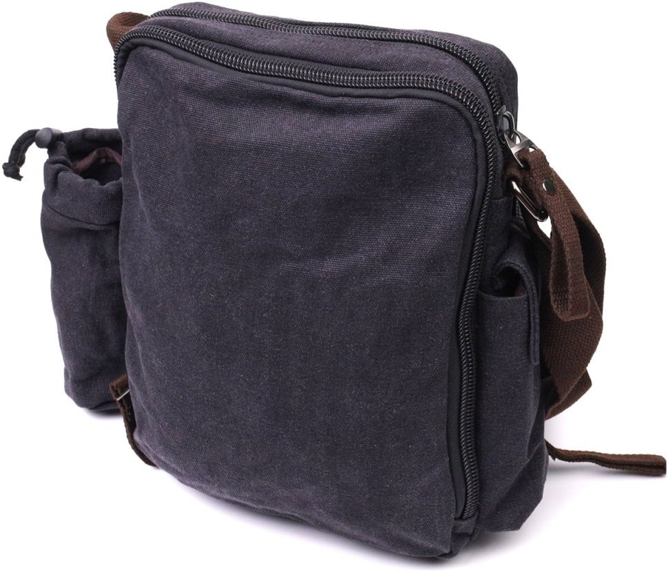 Чоловіча плечова сумка з чорного текстилю з чохлом для води Vintage 2422208