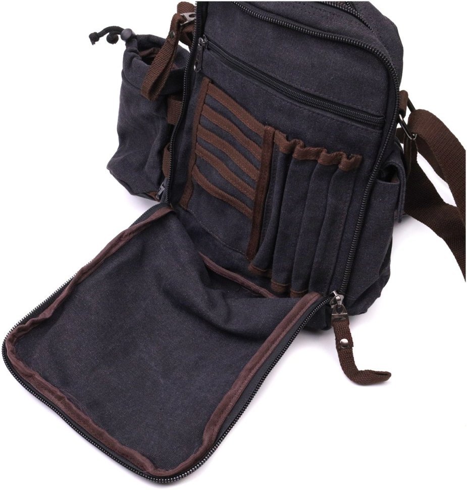 Чоловіча плечова сумка з чорного текстилю з чохлом для води Vintage 2422208