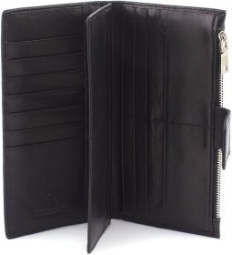 Черный кожаный купюрник вертикального формата с хлястиком на магните Marco Coverna 68602