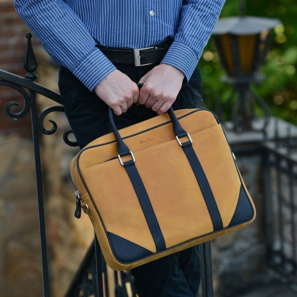 Мужская кожаная сумка под ноутбук винтажного стиля Issa Hara (27037)