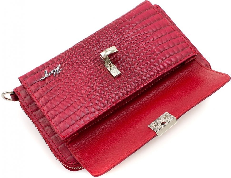 Жіночий гаманець з натуральної червоної шкіри з тисненням KARYA (19576)