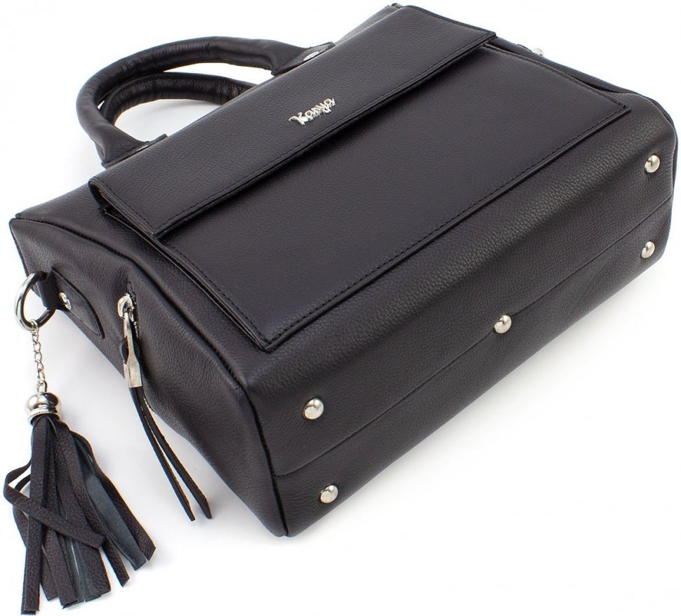 Чорна сумка середнього розміру з натуральної шкіри з двома ручками KARYA (19614)