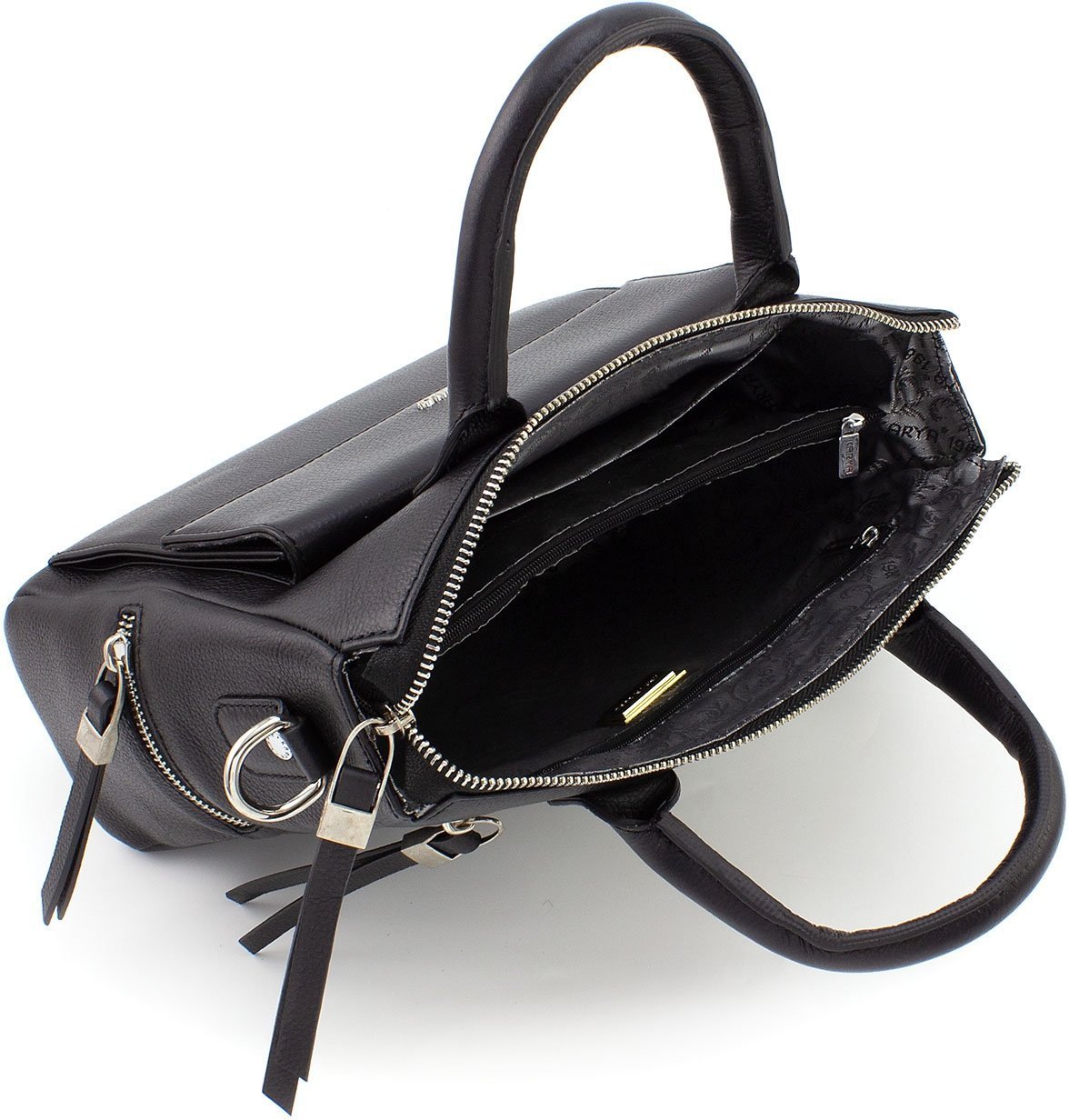 Черная женская сумка среднего размера из натуральной кожи с двумя ручками KARYA (19614)