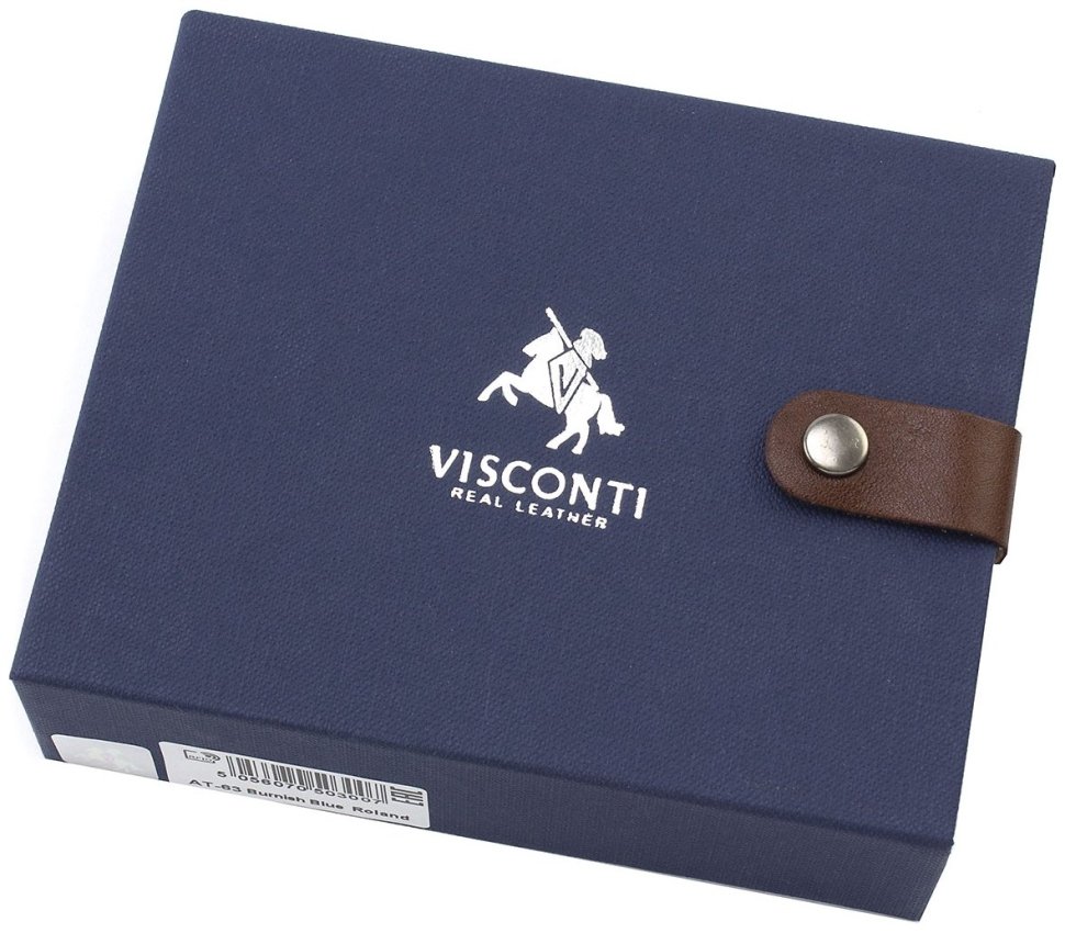 Темно-синее мужское портмоне из натуральной кожи без фиксации Visconti Roland 69202