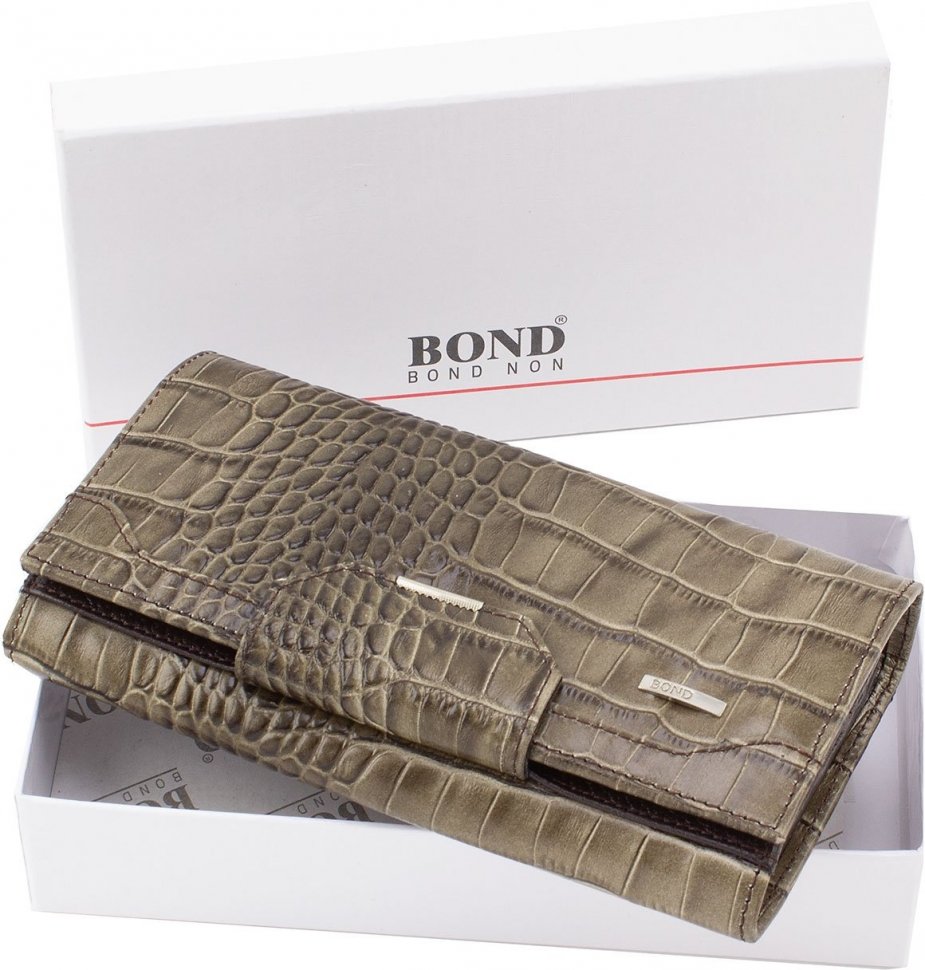 Великий шкіряний жіночий гаманець кольору Таупо з фактурою під крокодила Bond Non (10906) УЦЕНКА!