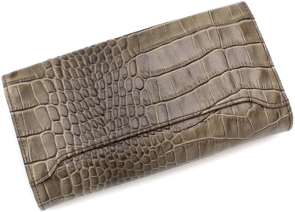 Крупный кожаный женский кошелек цвета тауп с фактурой под крокодила Bond Non (10906) УЦЕНКА!