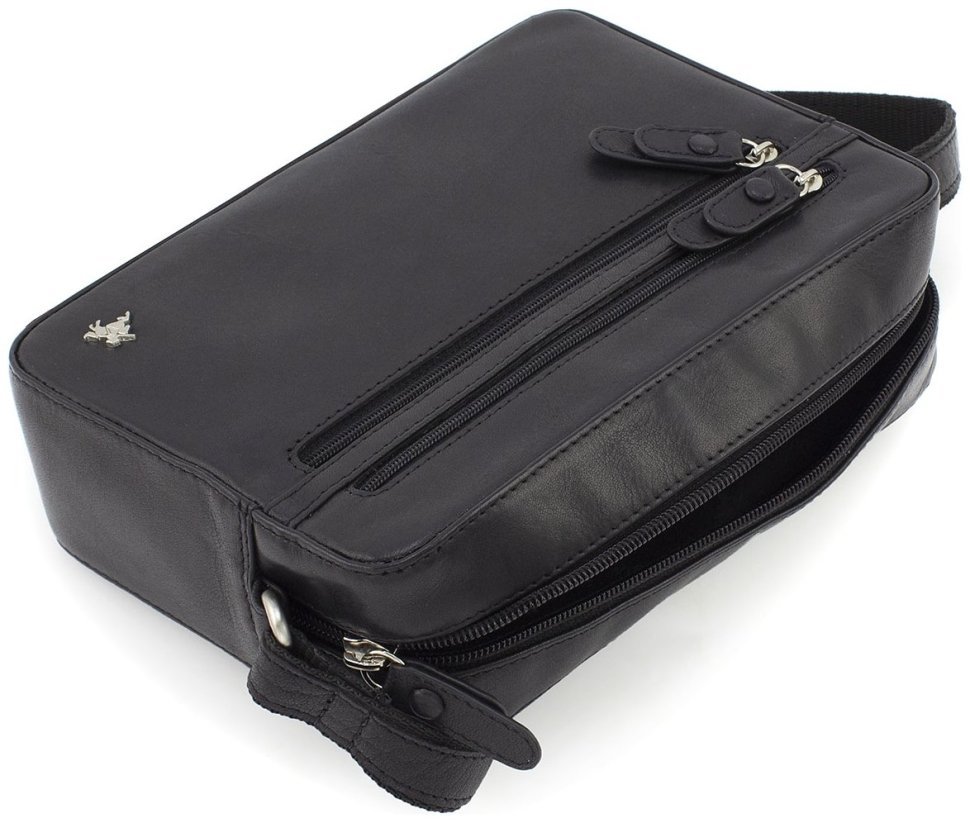 Горизонтальна жіноча сумка-кроссбоді з гладкої шкіри чорного кольору на блискавці Visconti Robbie 69302