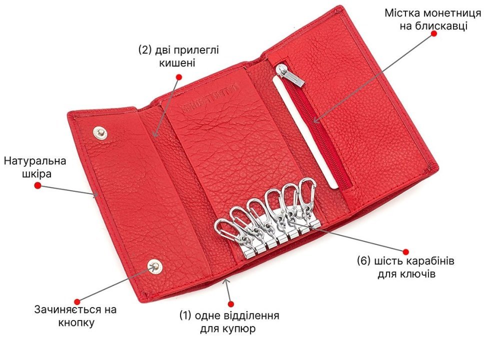 Красная женская ключница вертикального типа из натуральной кожи ST Leather (14025) modnotak фото №4