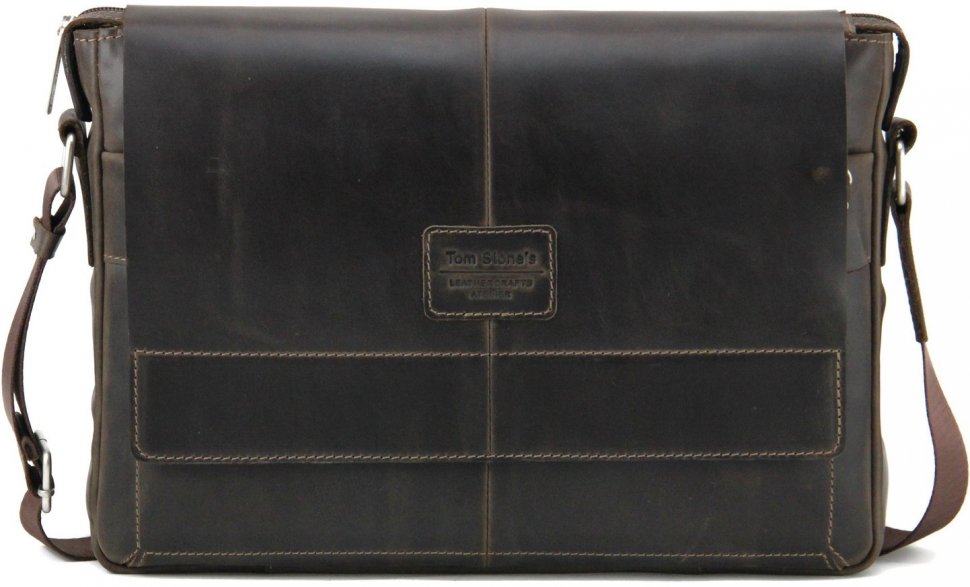 Чоловіча коричнева сумка-месенджер з натуральної шкіри в стилі вінтаж Tom Stone (10969)