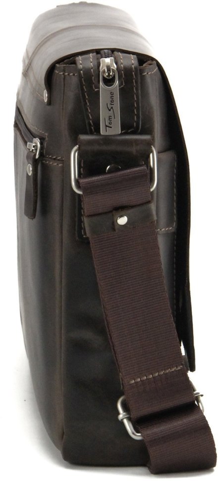 Чоловіча коричнева сумка-месенджер з натуральної шкіри в стилі вінтаж Tom Stone (10969)