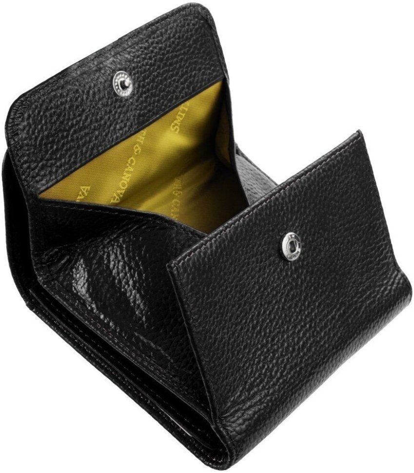 Чорний жіночий гаманець із фактурної шкіри з монетницею на кнопці Smith&Canova Haxey 69702