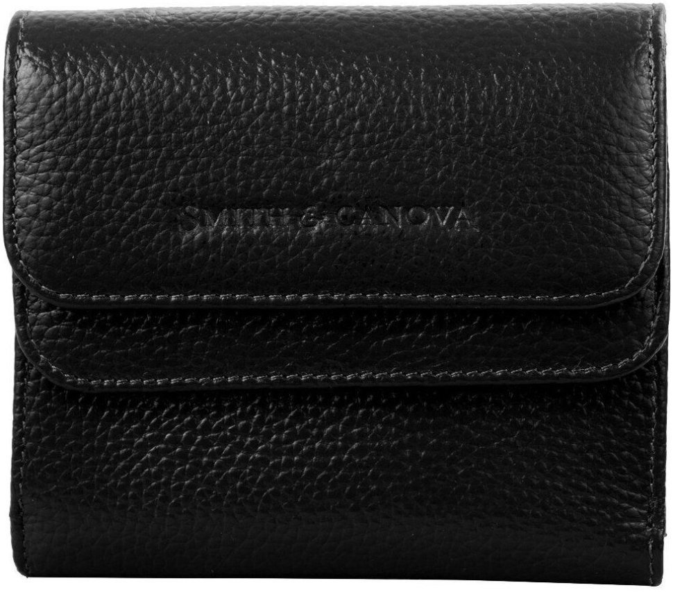 Черный женский кошелек из фактурной кожи с монетницей на кнопке Smith&Canova Haxey 69702