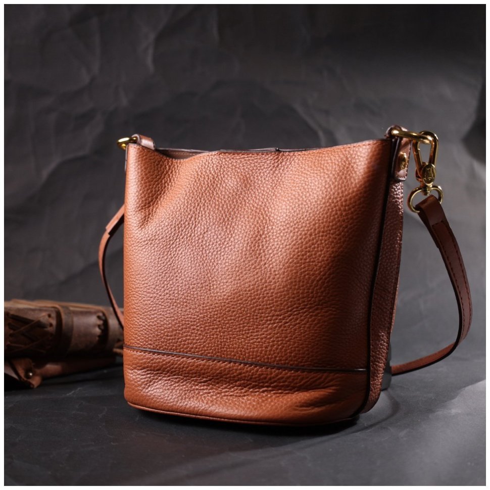 Коричнева жіноча сумка з натуральної шкіри зі знімною косметичкою Vintage 2422366