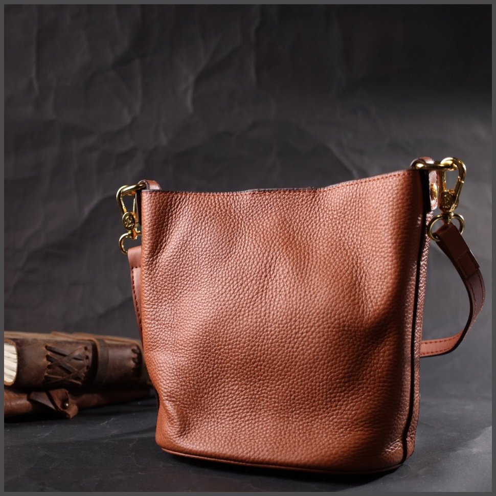 Коричнева жіноча сумка з натуральної шкіри зі знімною косметичкою Vintage 2422366