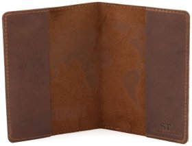 Обкладинка для паспорта темно-коньячного кольору з емблемою картки ST Leather 90803