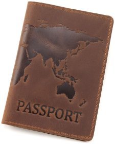 Обкладинка для паспорта темно-коньячного кольору з емблемою картки ST Leather 90803