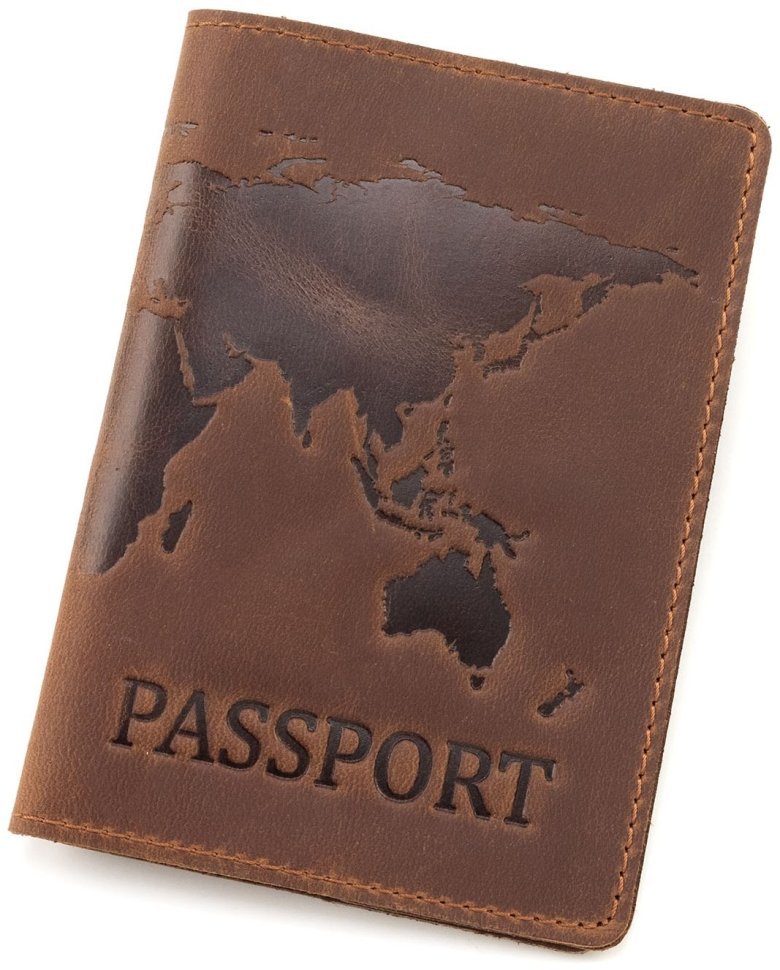 Обложка для паспорта темно-коньячного цвета с эмблемой карты ST Leather 90803 фото №1 Обложка для паспорта темно-коньячного цвета с эмблемой карты ST Leather 90803 modnotak фото №1