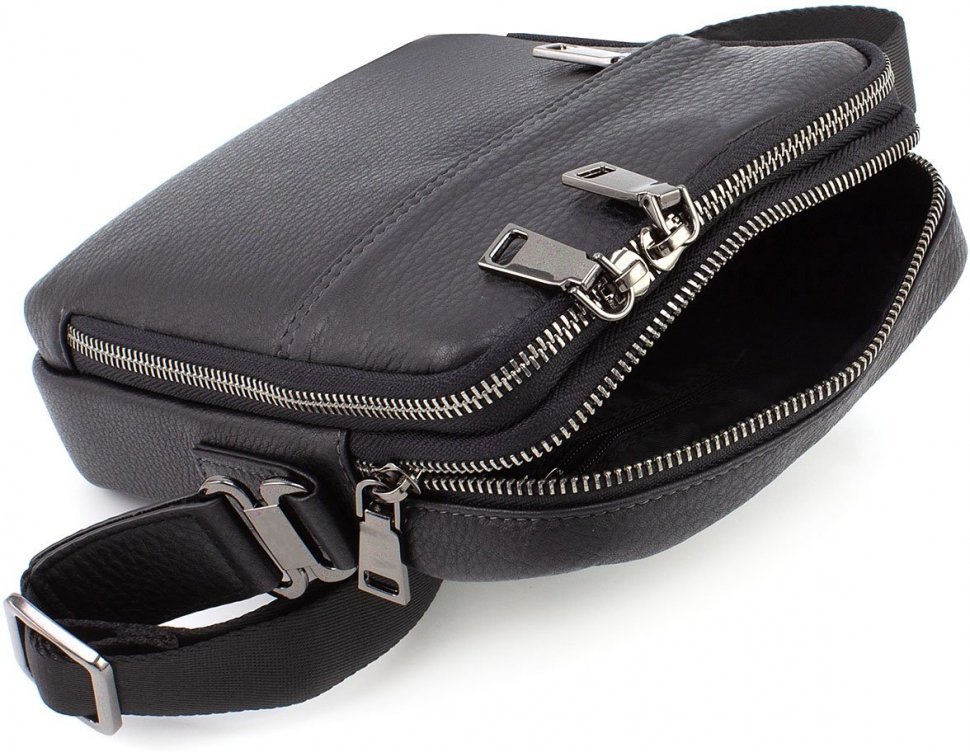 Небольшая мужская кожаная сумка-планшет через плечо в черном цвете H.T Leather (19956)