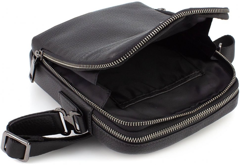 Невелика чоловіча шкіряна сумка-планшет через плече у чорному кольорі HT Leather (19956)