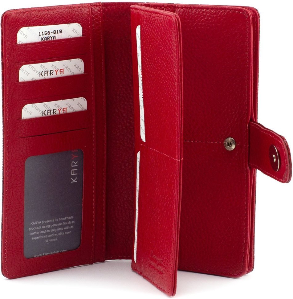 Вместительный кошелек из лаковой кожи красного цвета KARYA (1156-019)