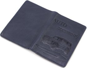 Темно-синяя универсальная обложка под автодокументы из натуральной кожи ST Leather (18056)