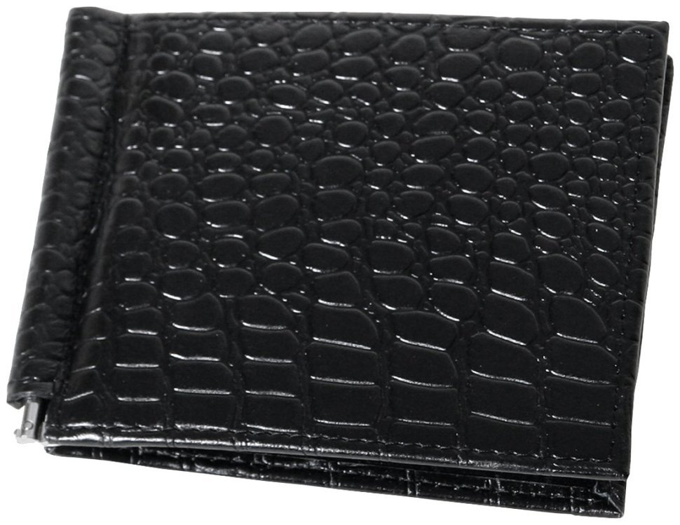 Кожаный зажим без застежки из натуральной кожи кроко Vip Collection 102603 (черный) modnotak фото №1