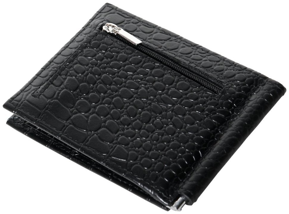 Кожаный зажим без застежки из натуральной кожи кроко Vip Collection 102603 (черный) modnotak фото №4