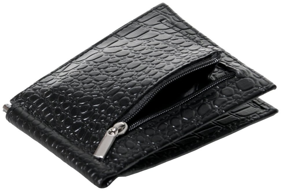 Кожаный зажим без застежки из натуральной кожи кроко Vip Collection 102603 (черный) modnotak фото №5