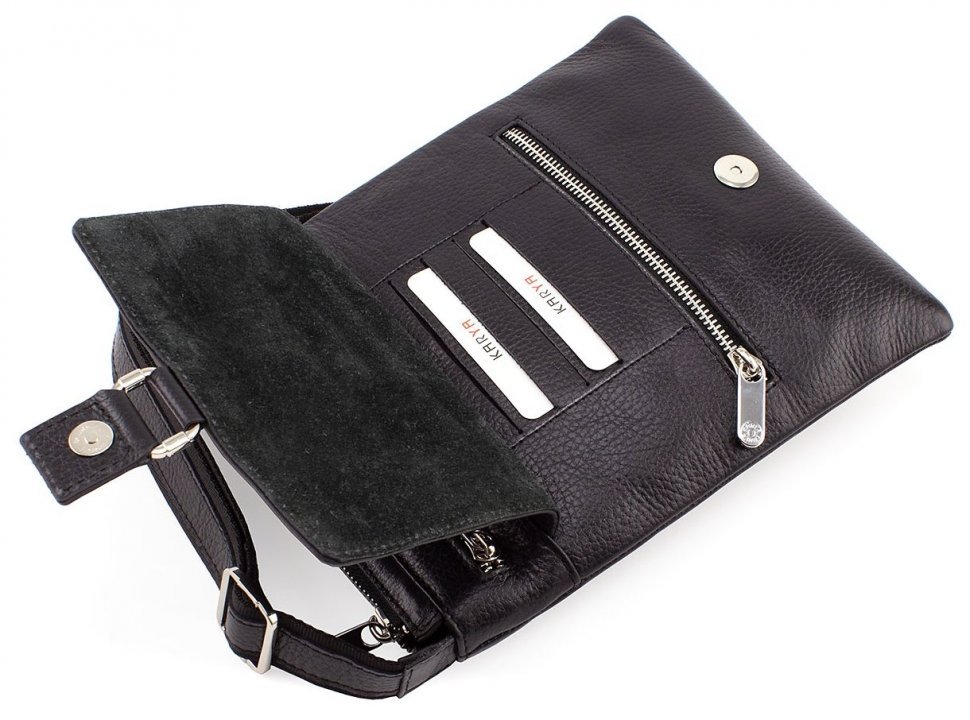 Вертикальна шкіряна сумка чорного кольору KARYA (0772-45)