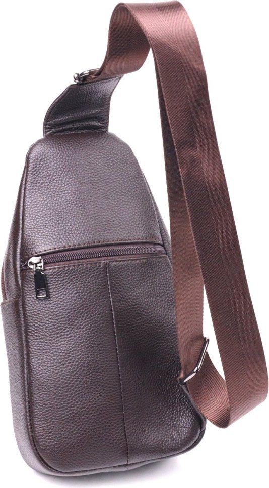Коричневая мужская сумка слинг из натуральной фактурной кожи Vintage (2421401)