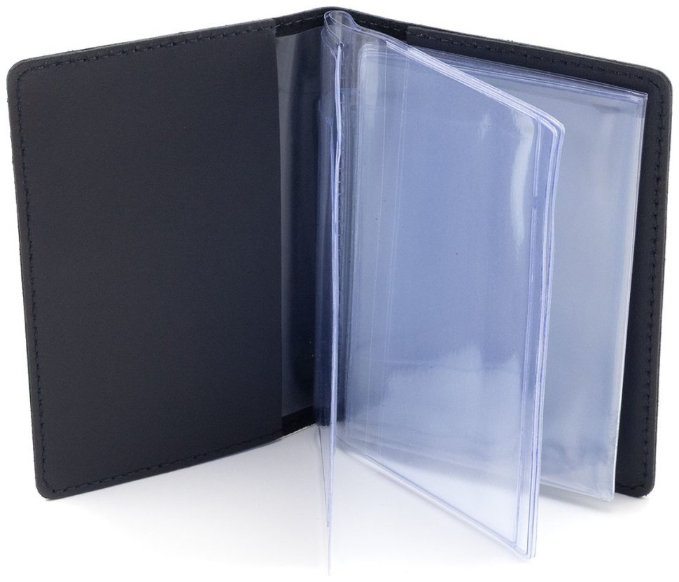 Обложка кожаная для автодокументов с разворотом формата А5 Leather Collection 102803 (темно-синего цвета) modnotak фото №2