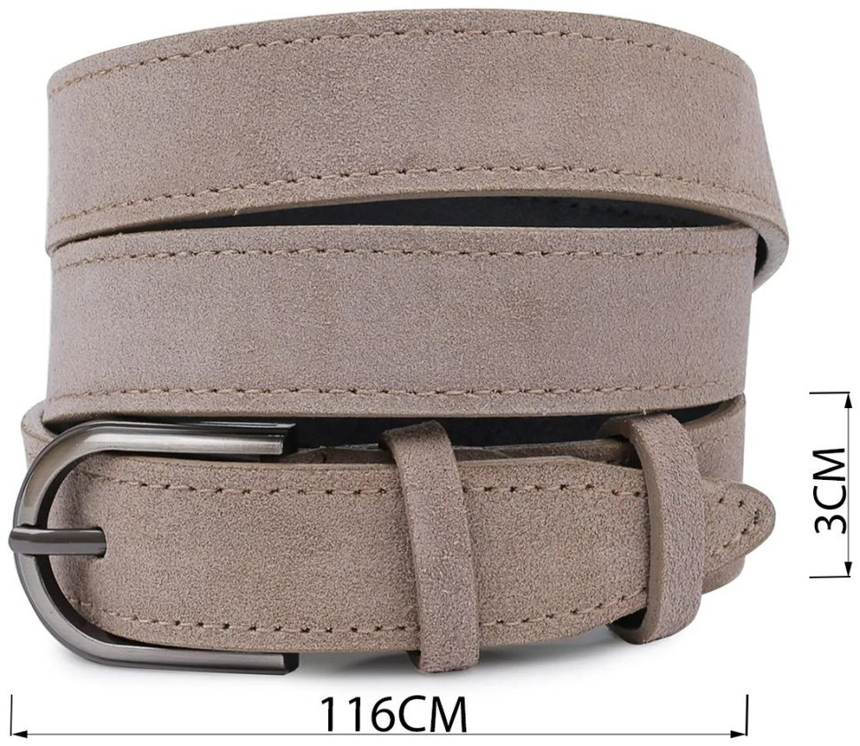 Вузький замшевий жіночий ремінь бежевого кольору з округлою пряжкою Vintage (2420798) modnotak фото №9