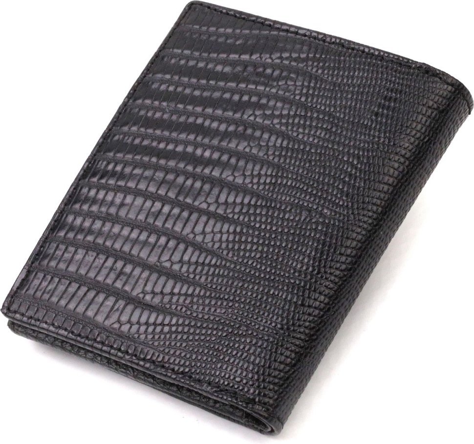 Чорне чоловіче портмоне з натуральної шкіри з тисненням CANPELLINI (2421739)