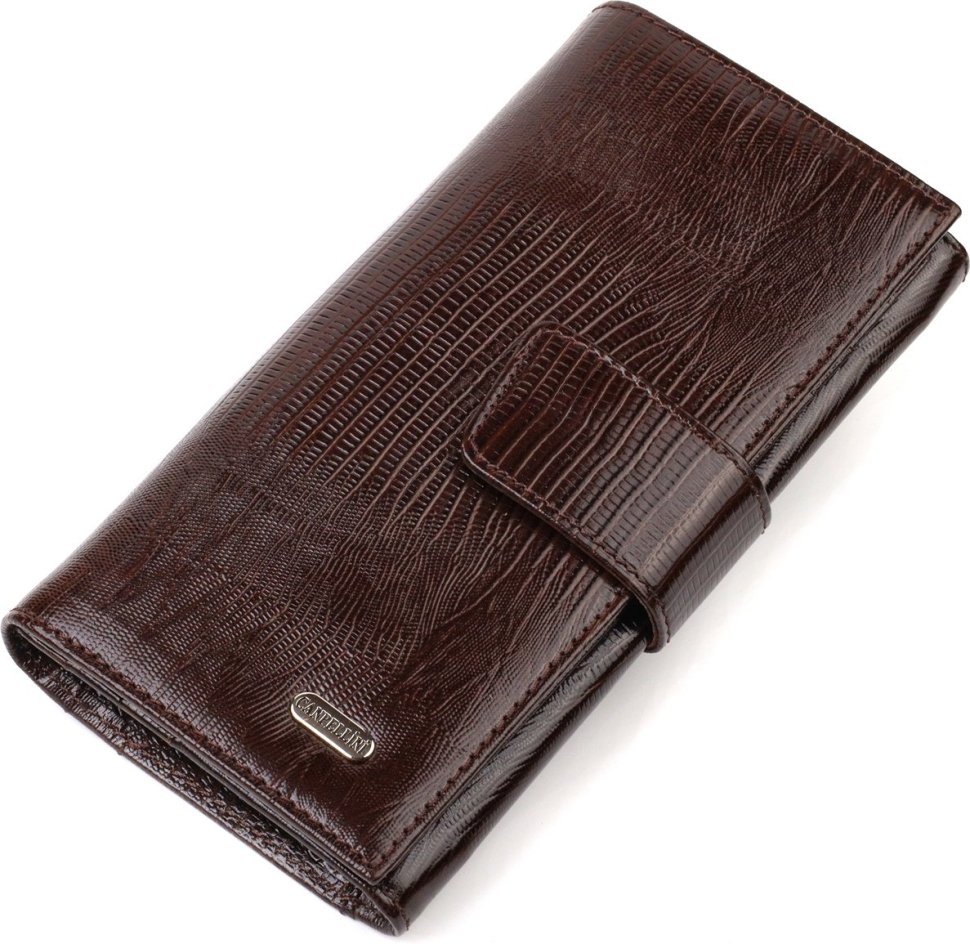 Вертикальний гаманець з натуральної коричневої шкіри з тисненням CANPELLINI (2421839)