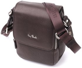 Небольшая кожаная мужская сумка с клапаном из мягкой натуральной кожи коричневого цвета Tony Perotti 103303