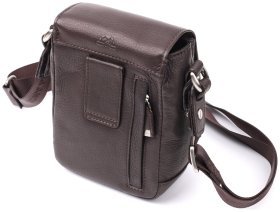 Небольшая кожаная мужская сумка с клапаном из мягкой натуральной кожи коричневого цвета Tony Perotti 103303