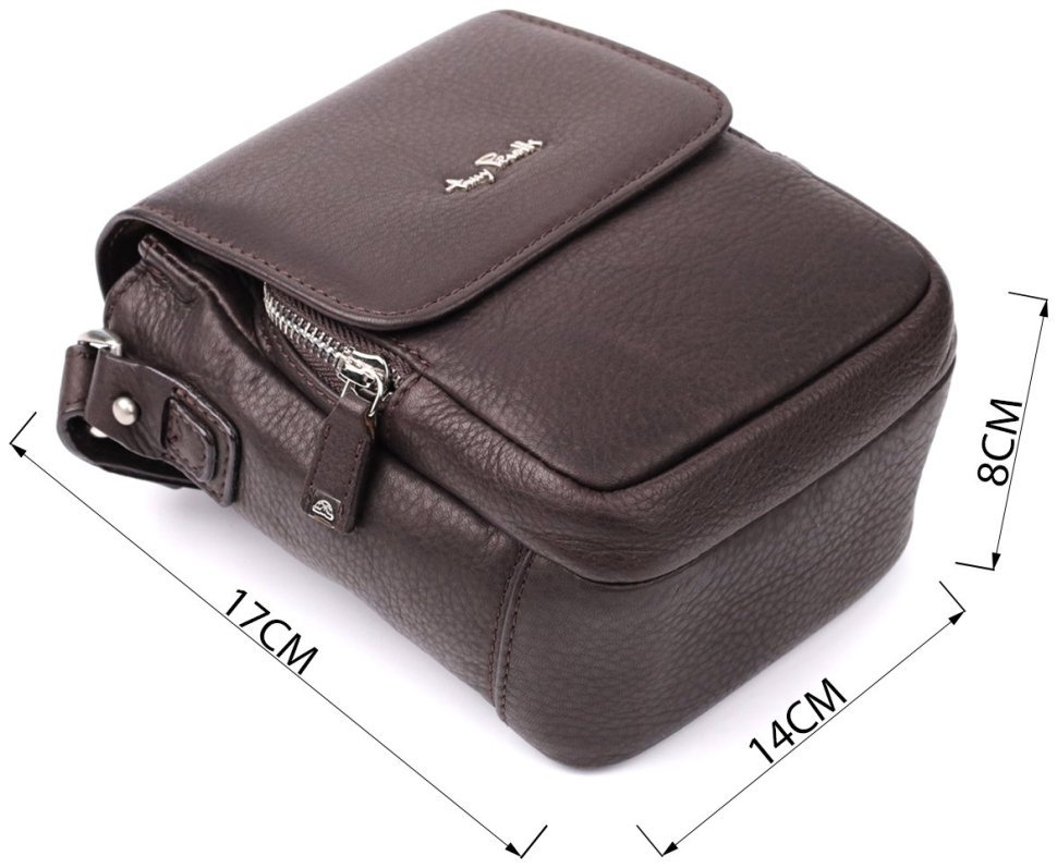 Небольшая кожаная мужская сумка с клапаном из мягкой натуральной кожи коричневого цвета Tony Perotti 103303 фото №3 Небольшая кожаная мужская сумка с клапаном из мягкой натуральной кожи коричневого цвета Tony Perotti 103303 modnotak фото №3