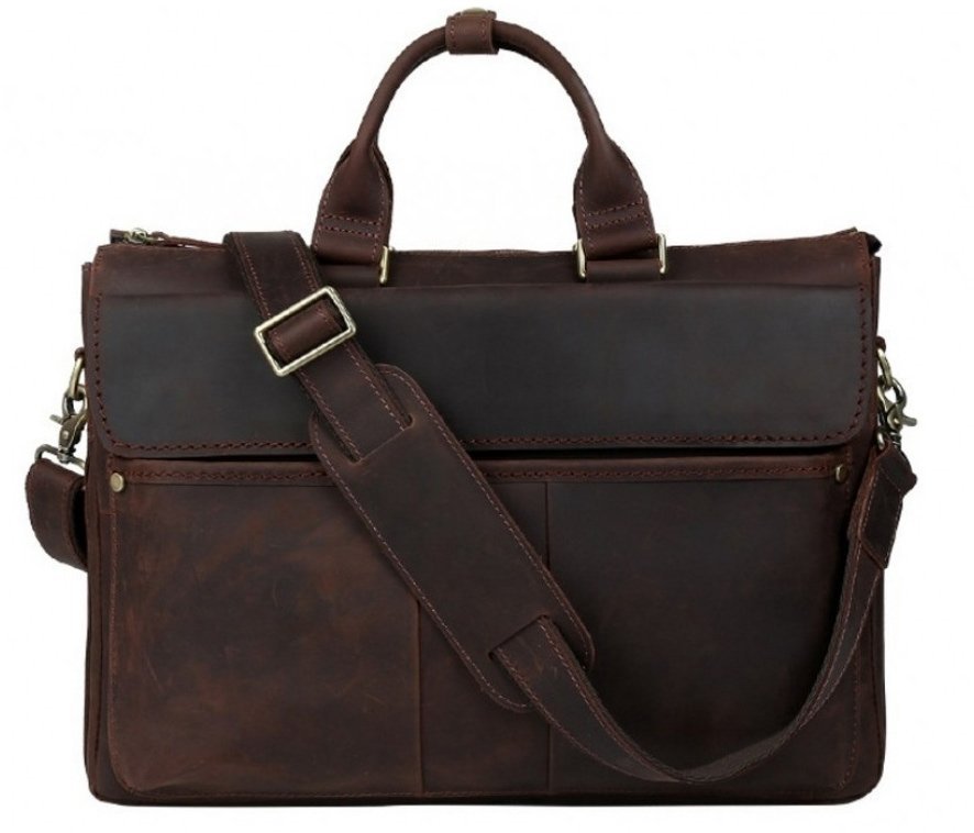 Винтажная мужская сумка-портфель для ноутбука 17 дюймов из кожи коричневого цвета Tiding Bag (15842)