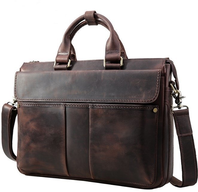 Вінтажна чоловіча сумка-портфель для ноутбука 17 дюймів зі шкіри коричневого кольору Tiding Bag (15842)