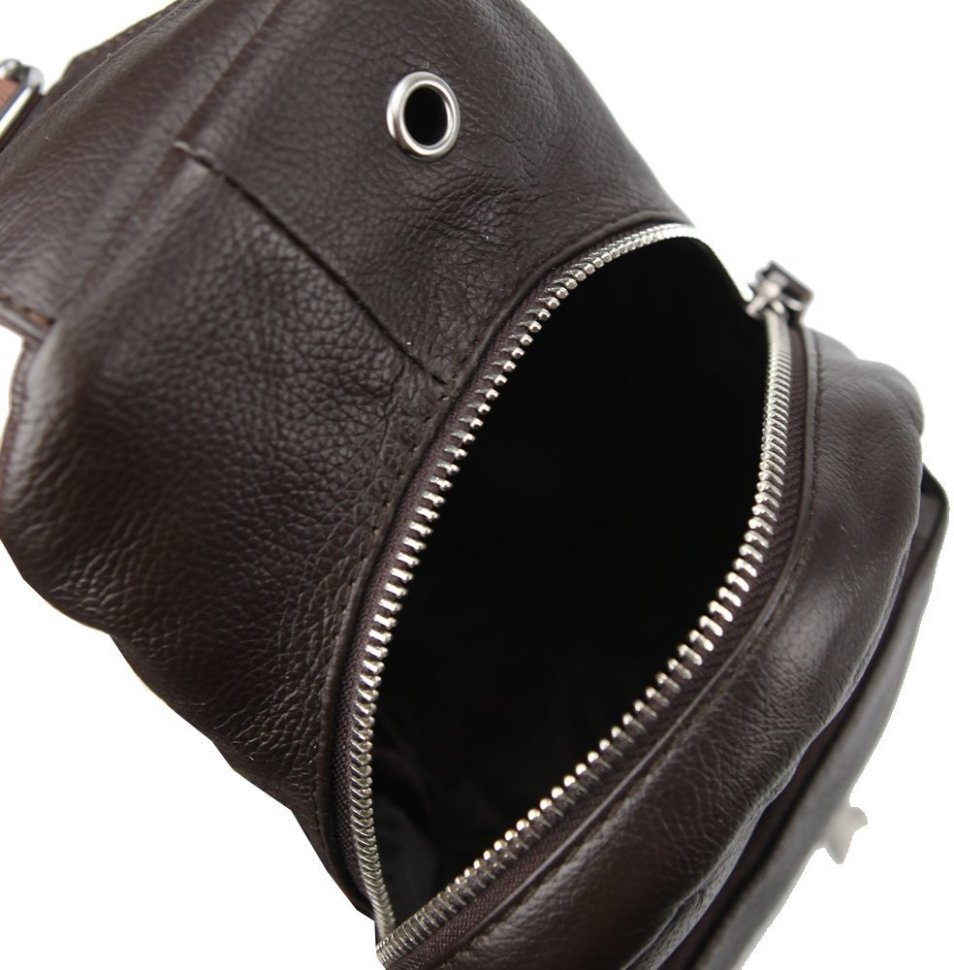 Чоловіча міні сумка-рюкзак через плече коричневого кольору з натуральної шкіри Tiding Bag (15917)