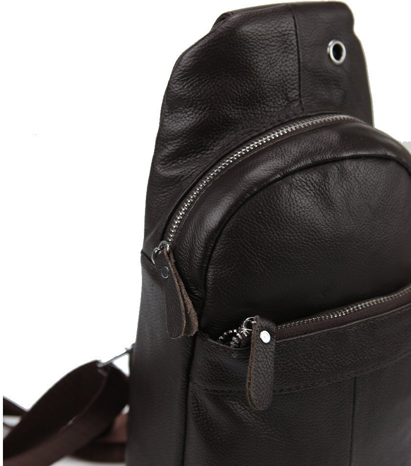 Мужская мини сумка-рюкзак через плечо коричневого цвета из натуральной кожи Tiding Bag (15917)