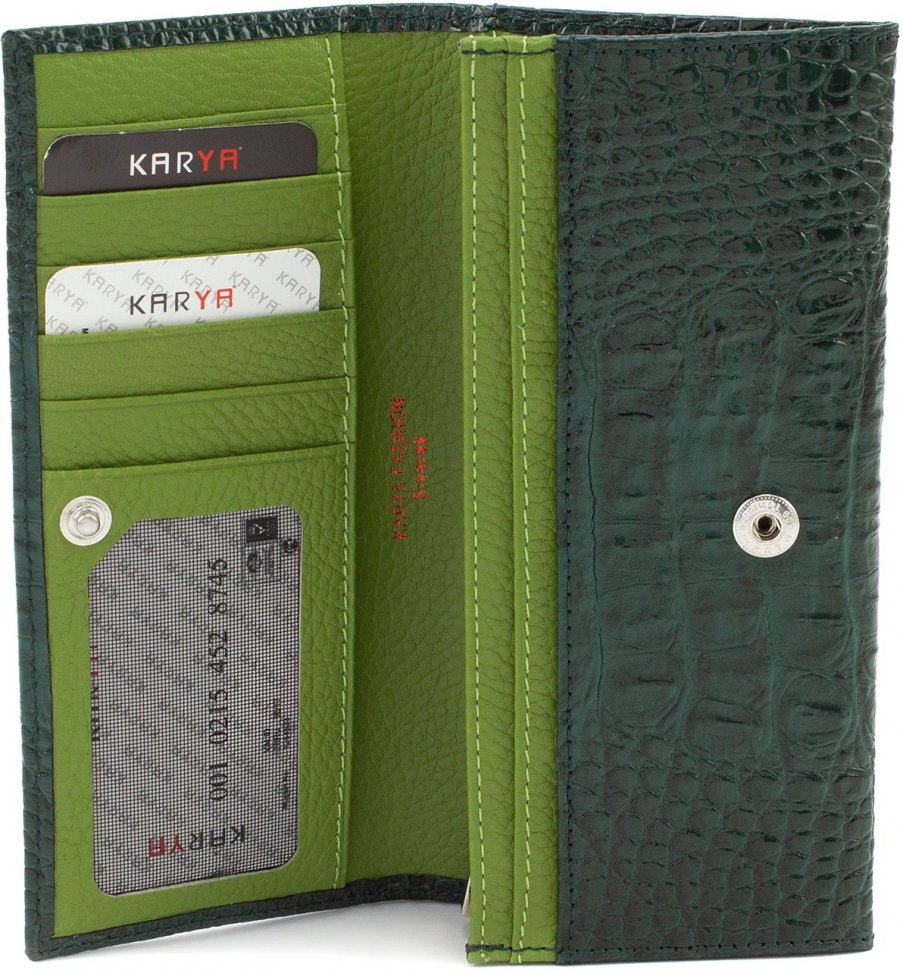 Качественный кошелек из натуральной кожи темно-зеленого цвета KARYA (19014)