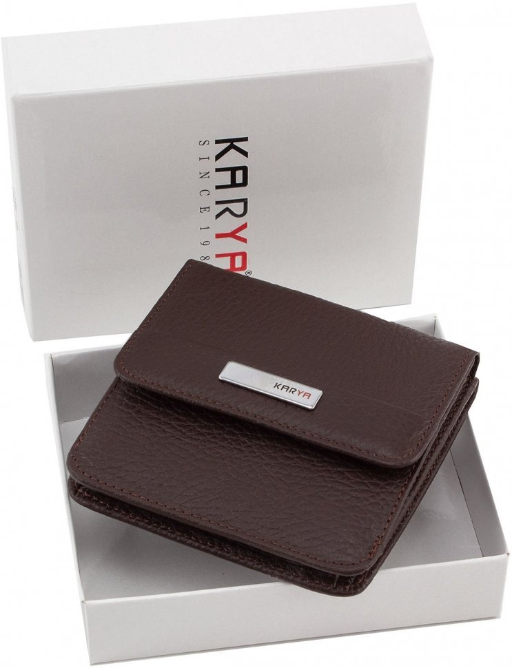 Компактный кошелек из натуральной кожи темно-коричневого цвета KARYA (1106-39)